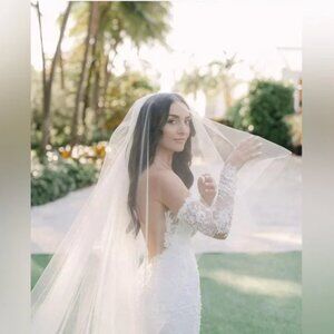 Plain Cathedral Wedding Veil with Blusher